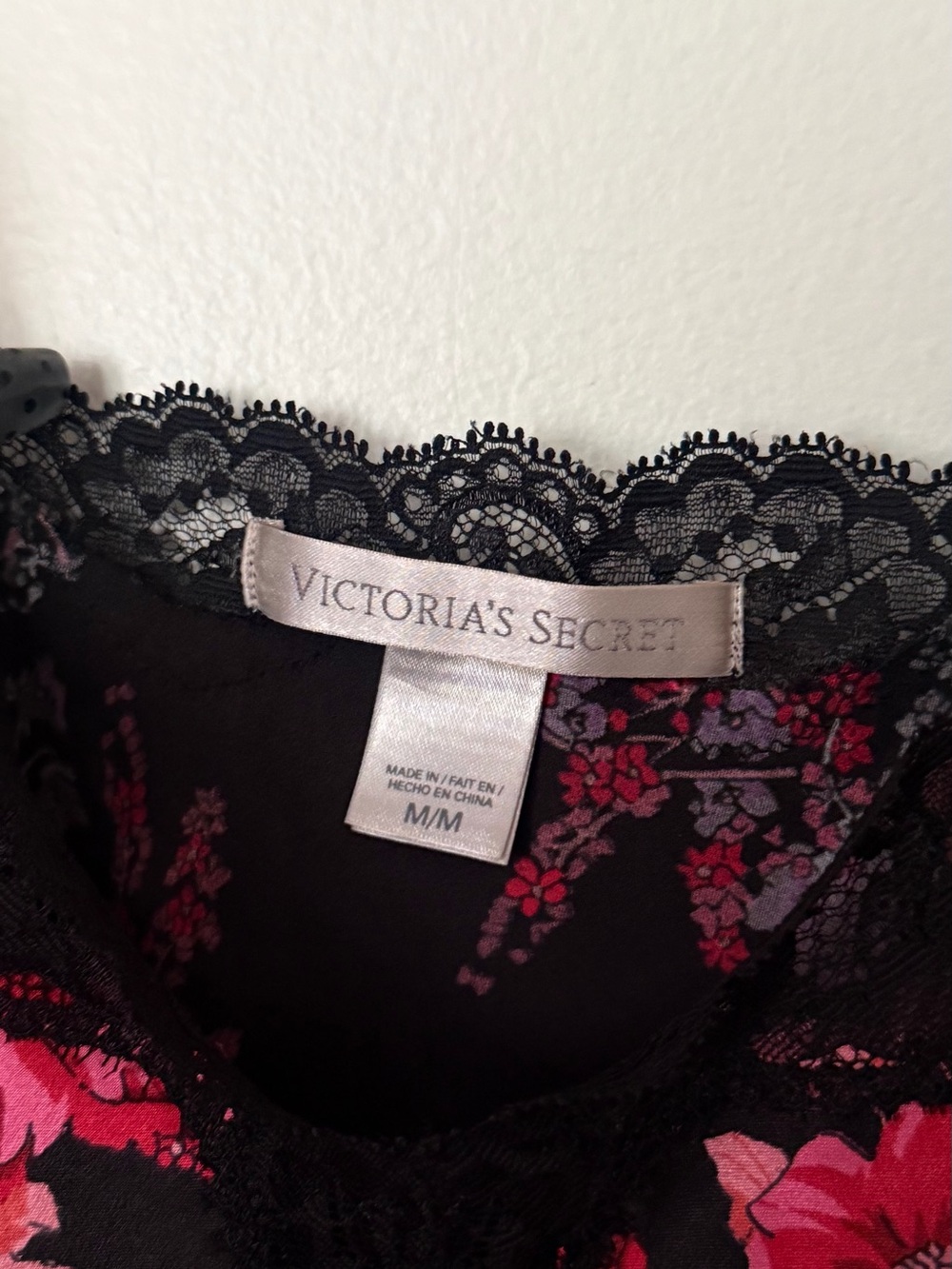 Vintage Victoria's Secret Black Slip Dress with Pink Floral Print - Picture 3 of 3